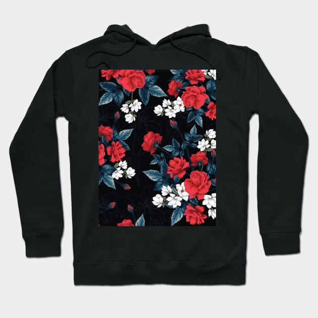 Red rose flowers pattern Hoodie by Fashion Apparels